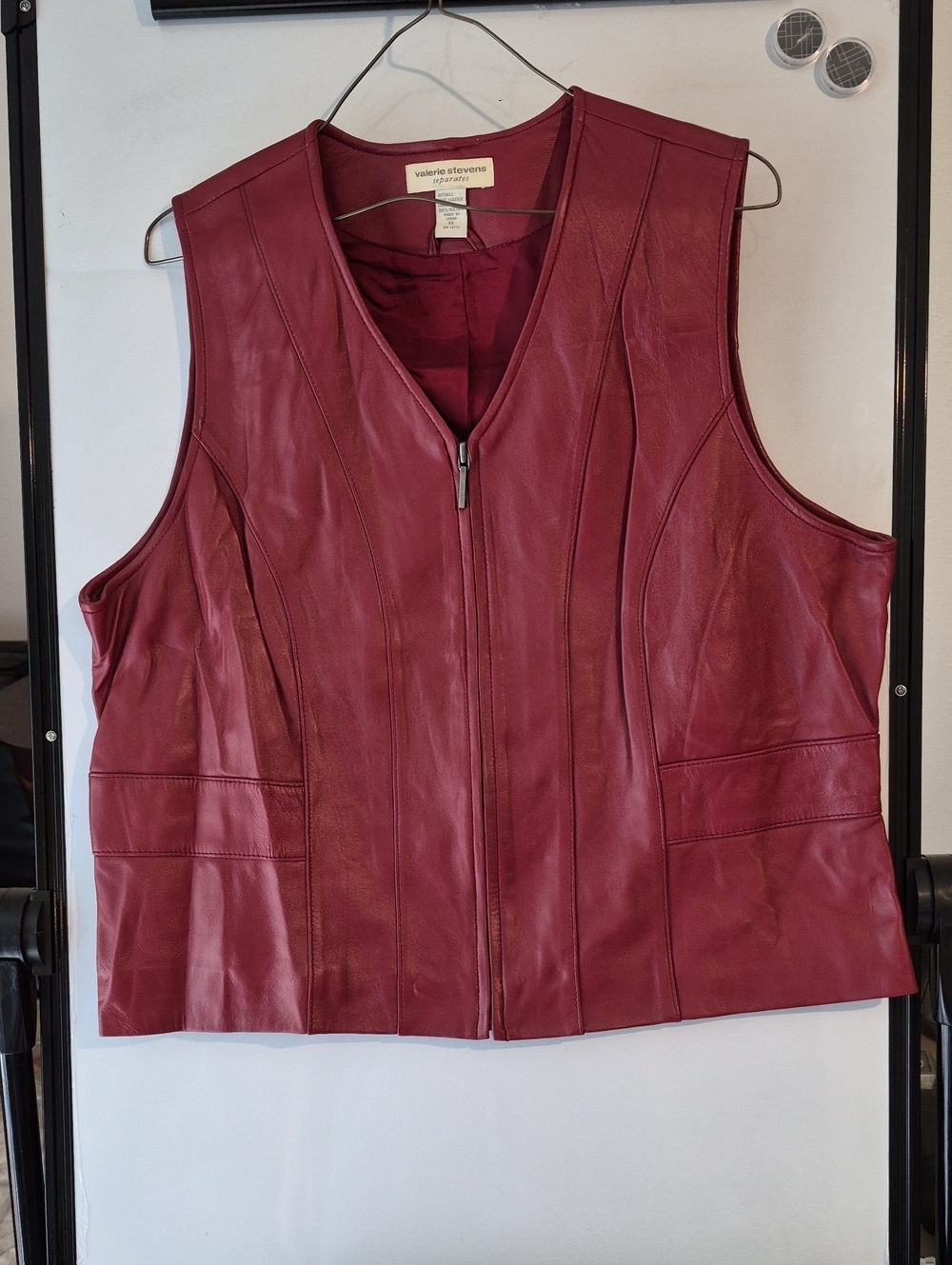 Valerie Stevens Burgundy Leather Zip-Front Vest